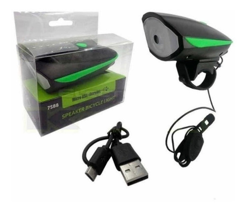 Luz Bici Delantera Led Usb Recargable 3 Funciones Con Bocina