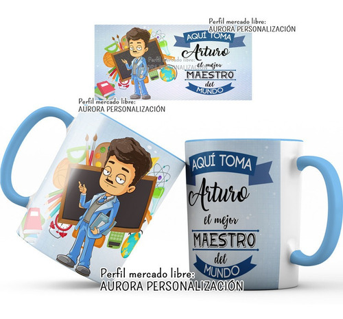 Mug Pocillo Nombre Profesor Taza Interior Y Oreja Azul 01