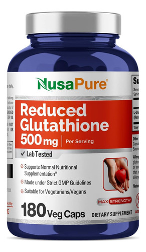 Glutation Glutathione 500 Mg | 180 Capsulas | L- Glutation