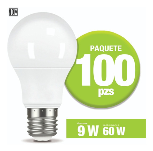 Foco Eco Icon Led 9w A60 Luz Blanca Ilumina 60w Pack 100pzas Color De La Luz Blanco Frío