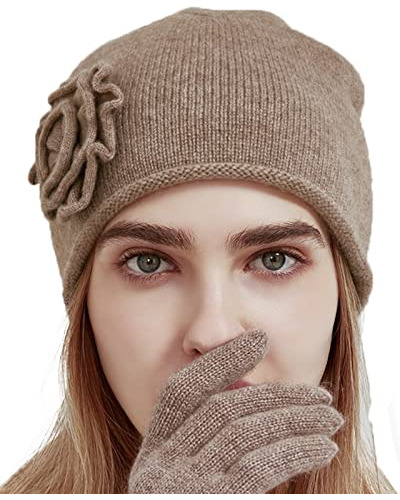 Gorro De Cachemira 100% Puro Para Mujer, Gorro De Lana Con F