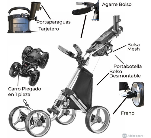 Imagen 1 de 10 de Kaddygolf Carro Manual Golf Caddytek Explorer 4 Rdas