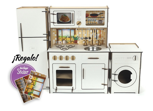 Imagen 2 de 10 de Cocina De Madera Con Heladera Y Lavarropas Infantil Cocinita