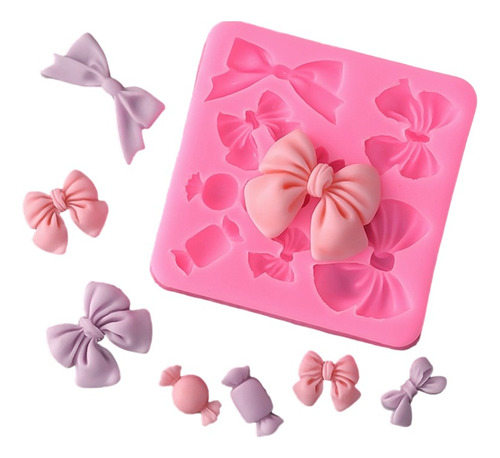 Molde Silicona 6 Moño Lazo + 2 Caramelos Fondant Porcelana