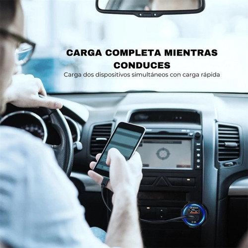 Cargador 12v Para Coche 2 Puertos Usb Qc 3.0 Con Cable Usb C