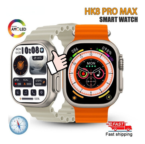 Reloj inteligente Hk8 Pro Max Ultra con pantalla AMOLED, correa NFC Se, color negro