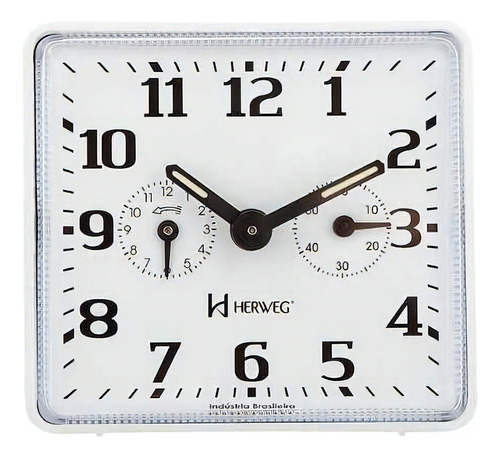 Relógio Despertador Mecânico Branco A Cordas Herweg 2245