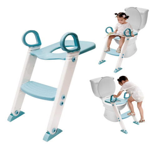  Assento Redutor Infantil Com Escada Para Vaso Sanitário Cor Azul Liso