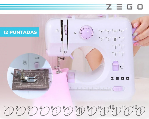 Imagen 4 de 10 de Máquina De Coser Zego Electrica Portable Blanca 220v
