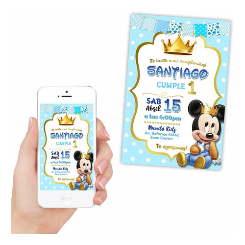 Invitación Digital Cumpleaños Mickey Mouse Bebé Rey | Mod 2