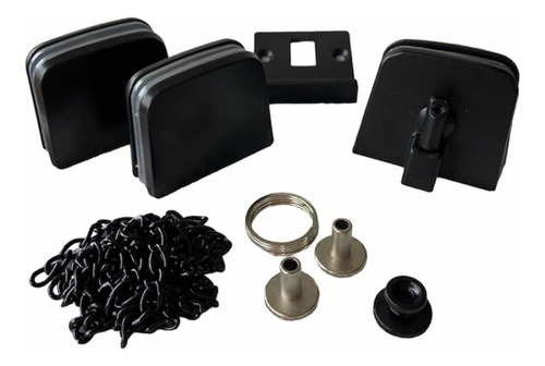 Dobradiças Trinco Janela Basculante Vidro Blindex Kit 06 Cor Preto