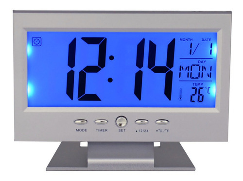 Imagem 2 de 5 de Relógio De Mesa Digital Despertador Temperatura Led Azul
