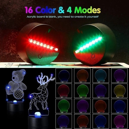 10 Piezas Base De Lámpara De Noche Led 3d, 16 Colores