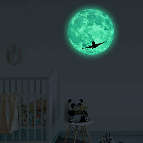 Adhesivos De Pared Glow In The Dark Moon Con Avión, Ad...