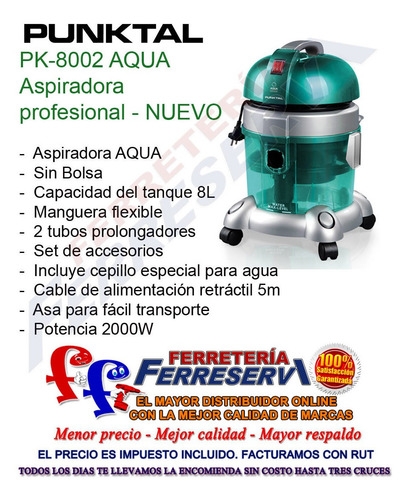 Imagen 2 de 4 de Aspiradora Profesional Punktal 8l 2000w Agua/polvo Pk8002 Ff
