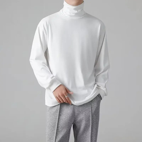 Camiseta De Terciopelo De Manga Larga Con Cuello Alto Para H