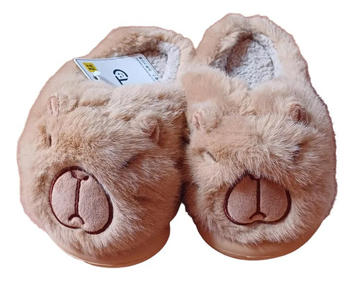 Pantuflas Capybara Marrón De Peluche Para Niños Td