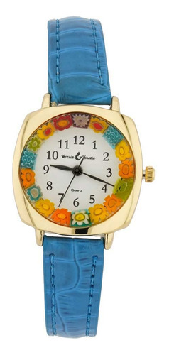 Reloj De Vidrio De Murano Millefiori Con Correa De Cuero A