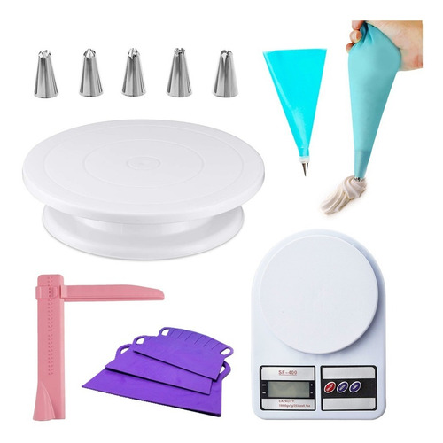 Set Reposteria Plato Giratorio Balanza Cocina Manga Picos