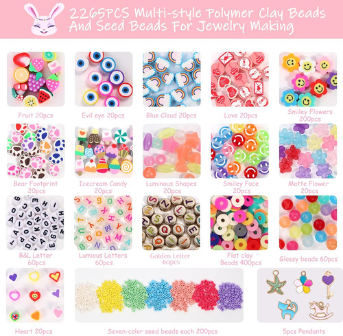 Kit Hacer Pulseras De Abalorios 2265 Piezas Frutas Flor...
