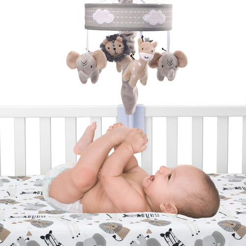 Lambs & Ivy Jungle Safari Musical Baby Crib Mobile - Grey, B