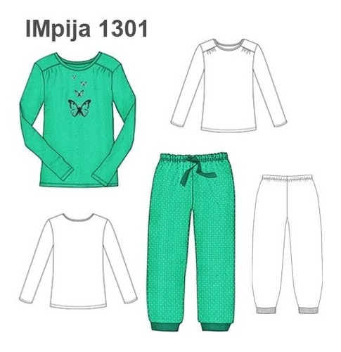 ( Moldes De Ropa)  Pijama 2 Piezas Niña 1301