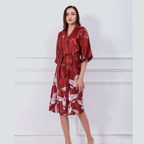 Bata Tipo Kimono Para Mujer, Bata Con Estampado Crane Blosso