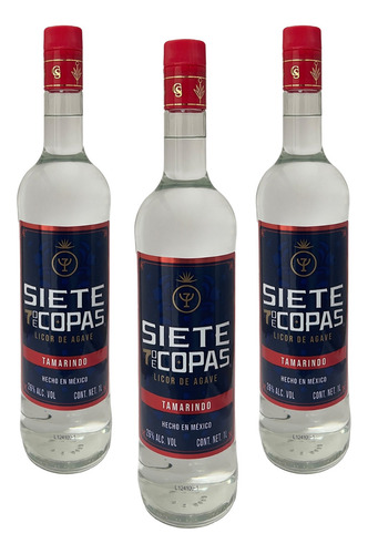 Tripack Licor De Agave 7 Siete De Copas Tamarindo 1000 Ml