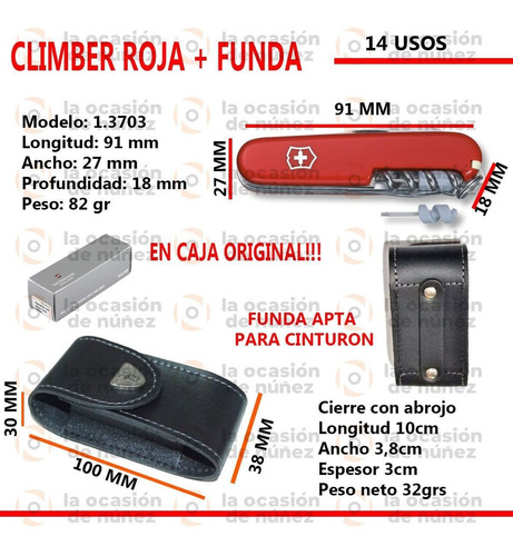 Imagen 3 de 7 de Cortaplumas Victorinox Climber Suiza 14 Usos Navaja + Funda