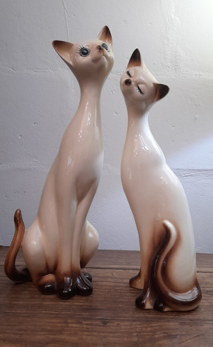 Antiguos Par De Gatos Siameses De Ceramica , Decorativos