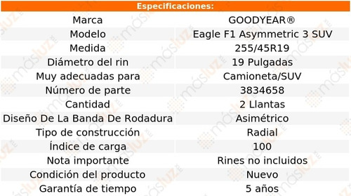 Par Llantas Eagle F1 Asymmetric 3 Suv Goodyear 255/45r19 100