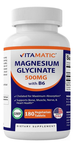 Glicinato De Magnesio - Vitamatic - 500mg - 180caps