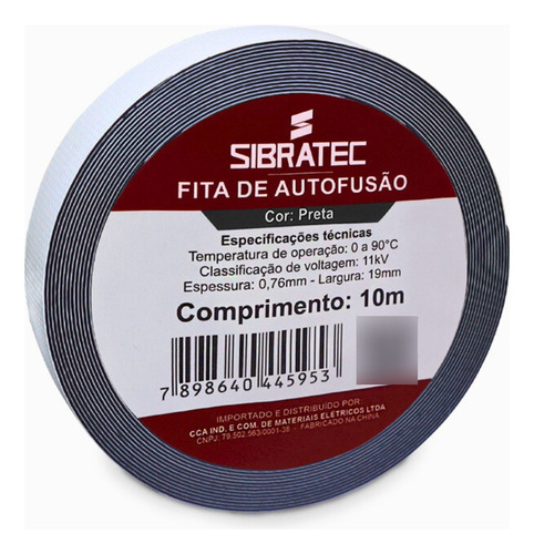 Fita Isolante De Auto Fusão Preta 19mm X 10 Metros Cor Preto