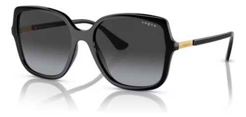 Óculos De Sol - Vogue - Vo5538sl W44/8g 55 Armação Preto Haste Ouro Lente Cinza Degradê Desenho Quadrado