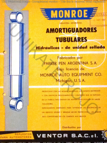 Antiguo Catálogo Amortiguadores Hidráulicos Monroe Año 1967