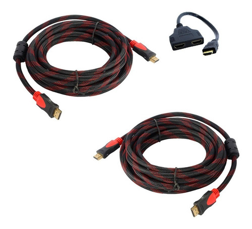 Imagen 1 de 6 de Combo 2 Cables Hdmi 3mts + 1 Cable Splitter Hdmi 1x2 Salidas