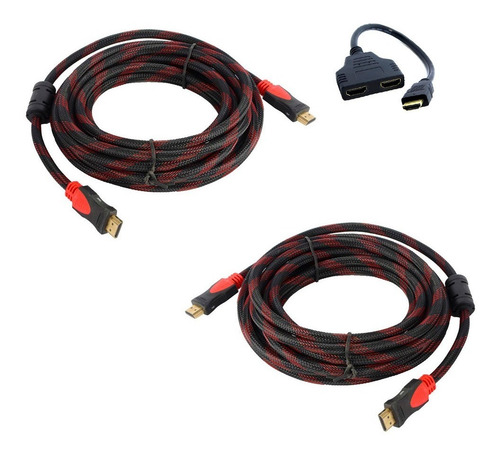 Combo 2 Cables Hdmi 3mts + 1 Cable Splitter Hdmi 1x2 Salidas