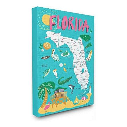 Póster De Mapa Escénico Ilustrado De Florida Tonos Az...