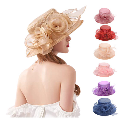 Sombrero De Verano Con Flores For Mujer, Elegante, De Or [u]
