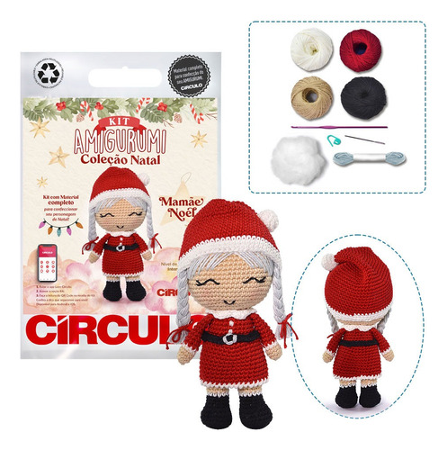 Kit Amigurumi Coleção Natal 2023 Circulo - Receita No Verso Cor 02- Mamãe Noel