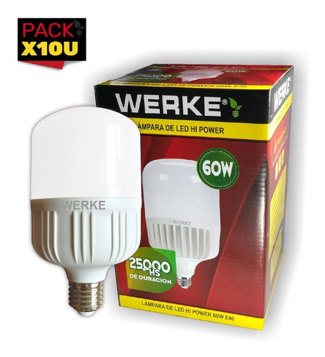 Lámpara Led Alto Poder E27 60w Fría Werke - Pack X 10 Un.