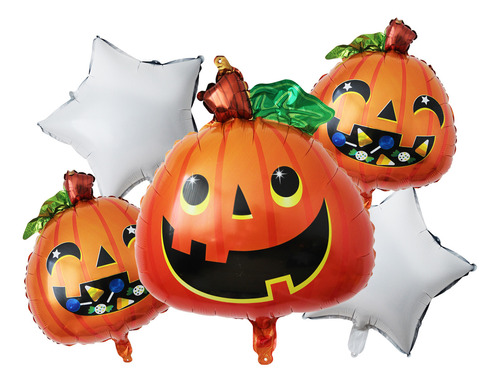 6 Kit Decoración Con 30 Globos Metalicos Halloween Calabaza