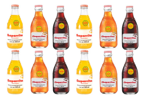 12 Refrescos Chaparritas (uva Piña Y Mandarina) Vidrio 255ml