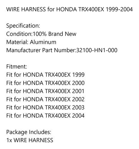 Alambre De Arnés For Honda 1999-2004 Trx400ex Trx400 Ex Atv