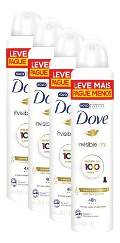 4 Desodorante Antitranspirante Dove Invisible Dry 48h 250ml
