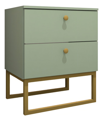 Mesa De Cabeceira Com Pés Metalon Dourado Acabamento Fosco Cor Verde Jade