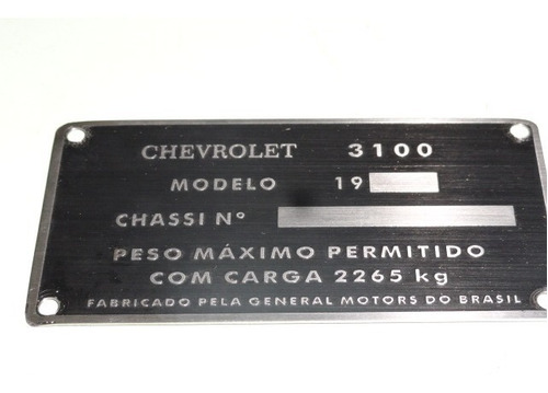 Plaqueta Chassi De Identif Chevrolet Brasil 3100 1958 A 1963