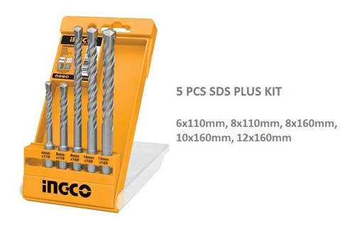 Imagen 2 de 3 de Juego Brocas Sds Plus (5pcs) Ingco Akd2052