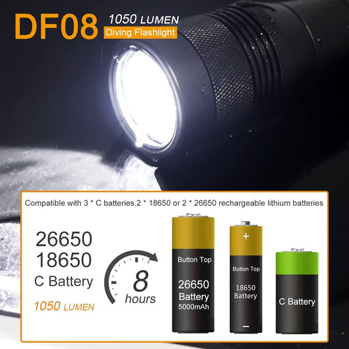 Linterna De Buceo Led Xm-l2 De 1000 Lúmenes Impermeable Hast