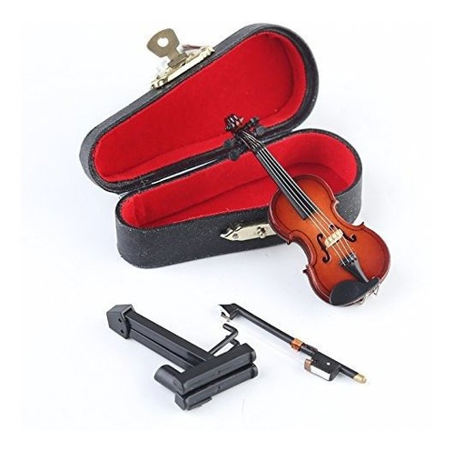 Seawoo Violin Miniatura De Madera Con Standbow Y Caja Mini I